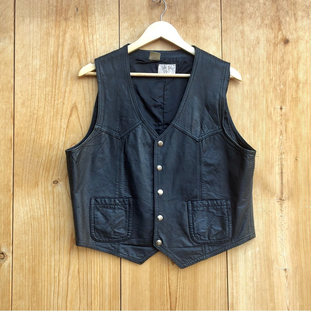 Trail Boss Vintage Black Leather Western Vest Sz Large
